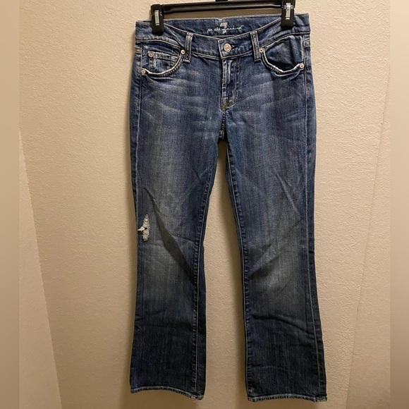 7 For All Mankind Distressed Bootcut Jeans - Picture 1 of 10
